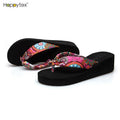 2022 New Bohemia High Quality Floral Satin Slope Heel Anti-slip Massage Arch Support Female Women Flip Flops Accessories Summer
