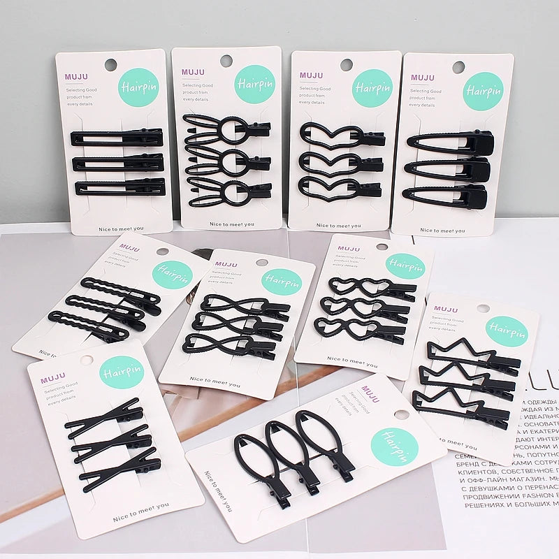Classic Black Alloy Hair Accessories 3-Piece Set of Card Hair Clips Fashion Korean Hair Pins for Girl Kids