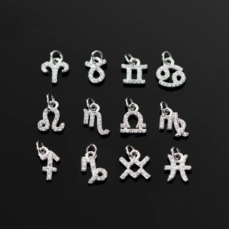 Hot Sales 925 Sterling Silver Twelve Zodiac Sign Bulk Zircon Charms Pendant for Bracelets Jewelry Making