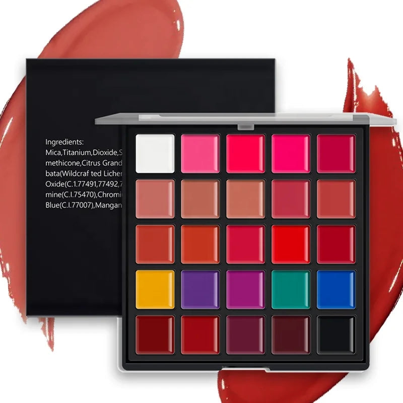 Wholesale 25-Color Matte Lipstick Cream Palette Waterproof and Long-Lasting Makeup Lip Gloss Palette