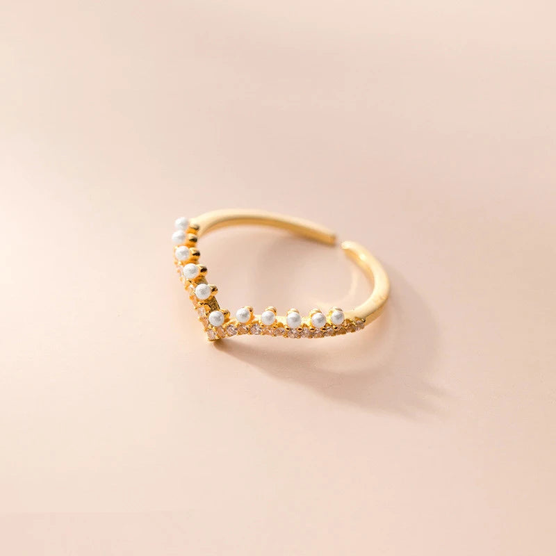 Customizable 925 Sterling Silver Ring Zircon Synthetic Pearl Geometric Design Elegant Luxury Fashion for Wedding Engagement