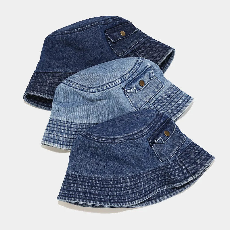 Sewingman B0374Z Custom Stylish Foldable Denim Cotton Blank Bucket Hats With Pocket