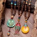 Vintage Collar Ethnic Style Nepalese Wood Beads Clavicle Chain Handmade Woven Necklace for Women