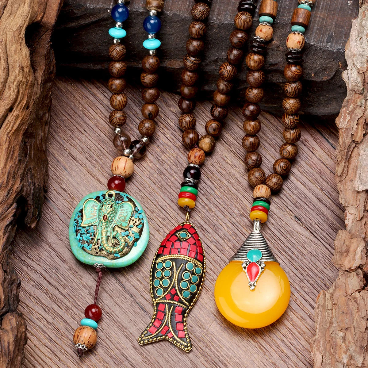 Vintage Collar Ethnic Style Nepalese Wood Beads Clavicle Chain Handmade Woven Necklace for Women