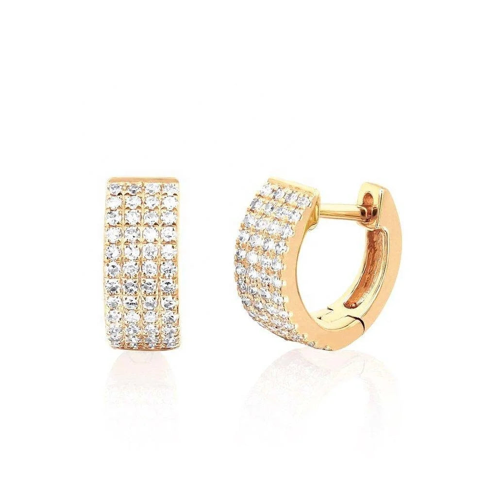 LOZRUNVE 925 Sterling Silver Elegant Full Pave Wide Huggie Hoop Earring Gold Plated
