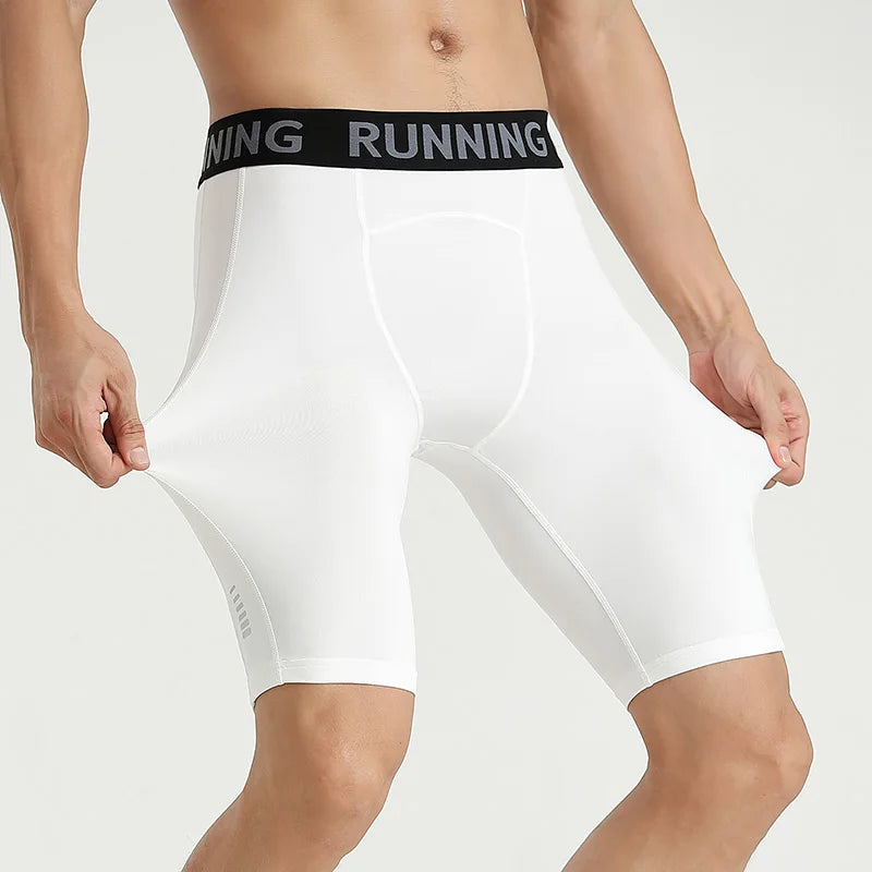 High Stretch Elastane Band Fitness Jogging Training Wear Body Fit Knee Length Shorts Sweat Wicking Mens Legging Tight Shorts