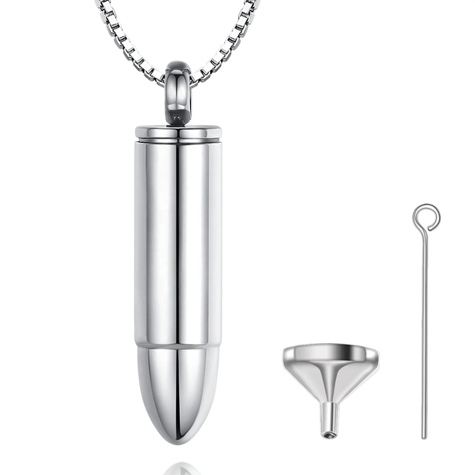 Minimalist Stainless Steel Bullet Shaped Cremation Ash Urn Necklace Memorial Keepsake for Men Boys for Wedding and Anniversary
