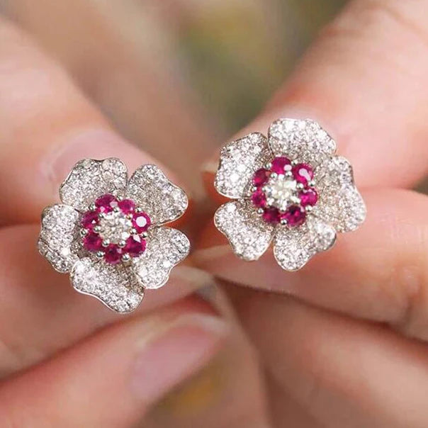 CAOSHI Flower Heart Design Hot Trendy Silver Plated Stick Earring Zircon Wedding Fashion Jewelry Stud Earring for Women