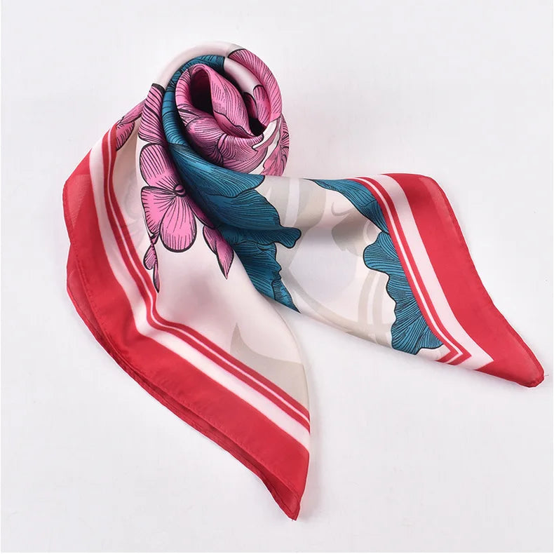 New Arrival Good Price Imitated Silk Satin Scarf Funny Plants Flowers Floral Print Milk Silk Shawl Kerchief 70 * 70 square Scarf