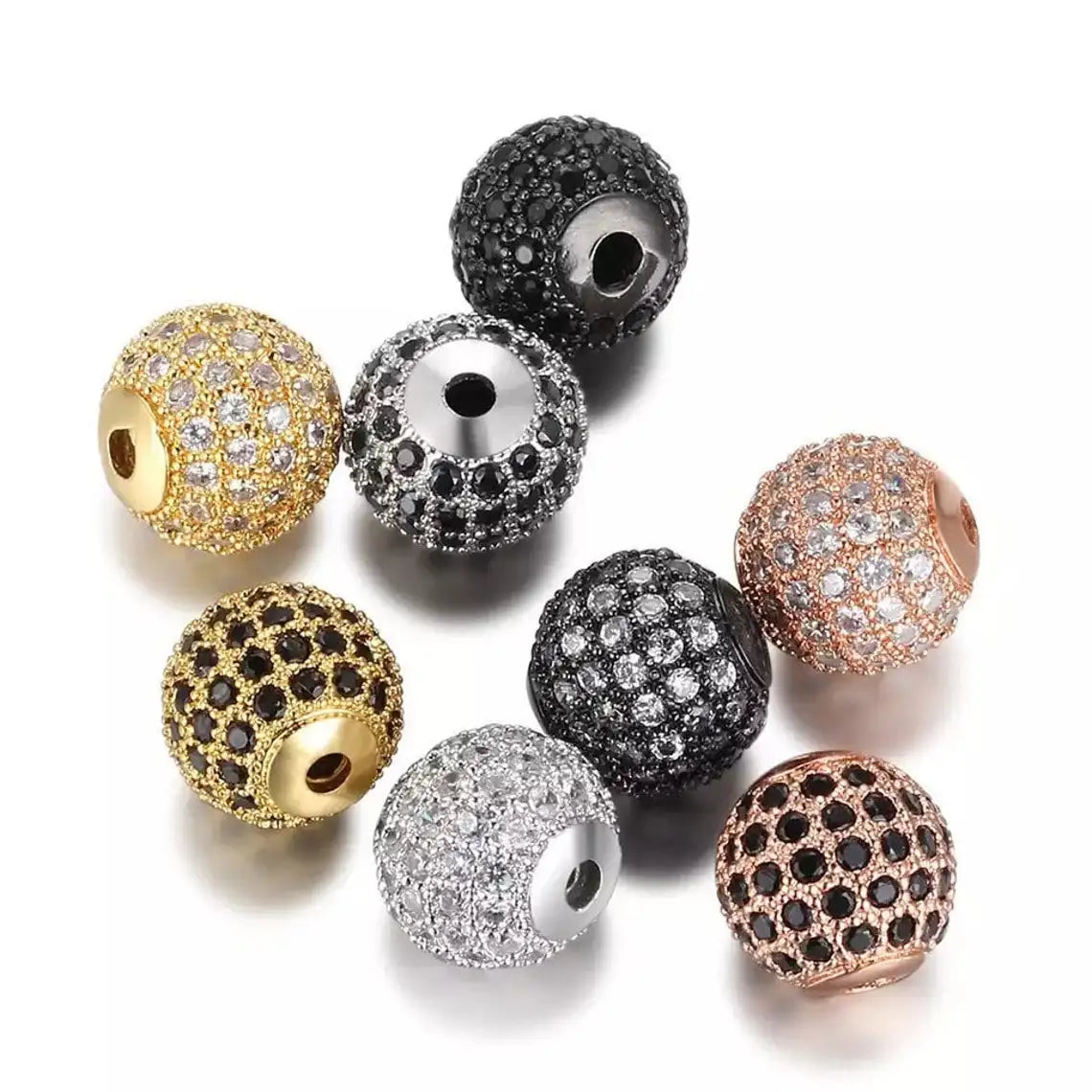 Douvei DIY Bracelet Necklace Jewelry 6/8/10/12 MM Black Clear Pave Ball Beads Round Spacer Connector Beads