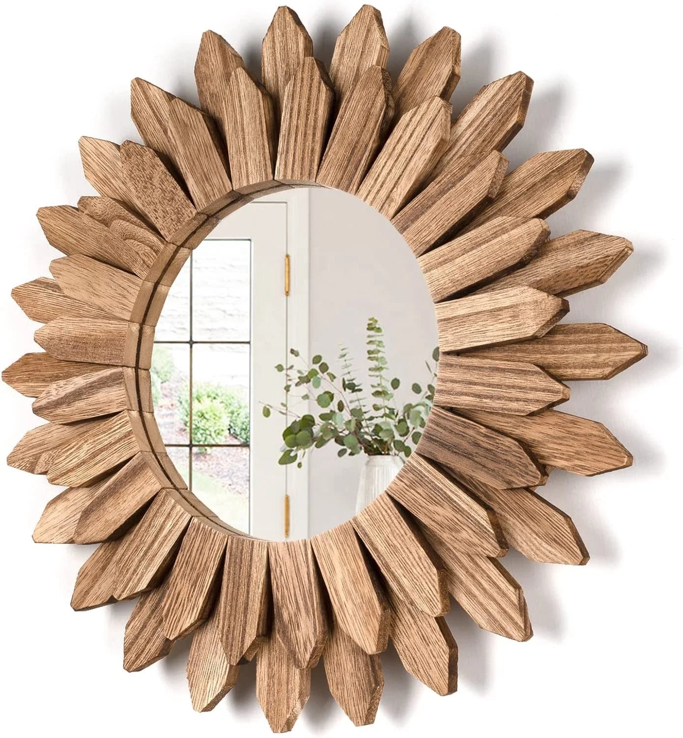 Wall Mirror Decorative 12 Inch Rustic Wood Mirror Sunburst Boho Mirror