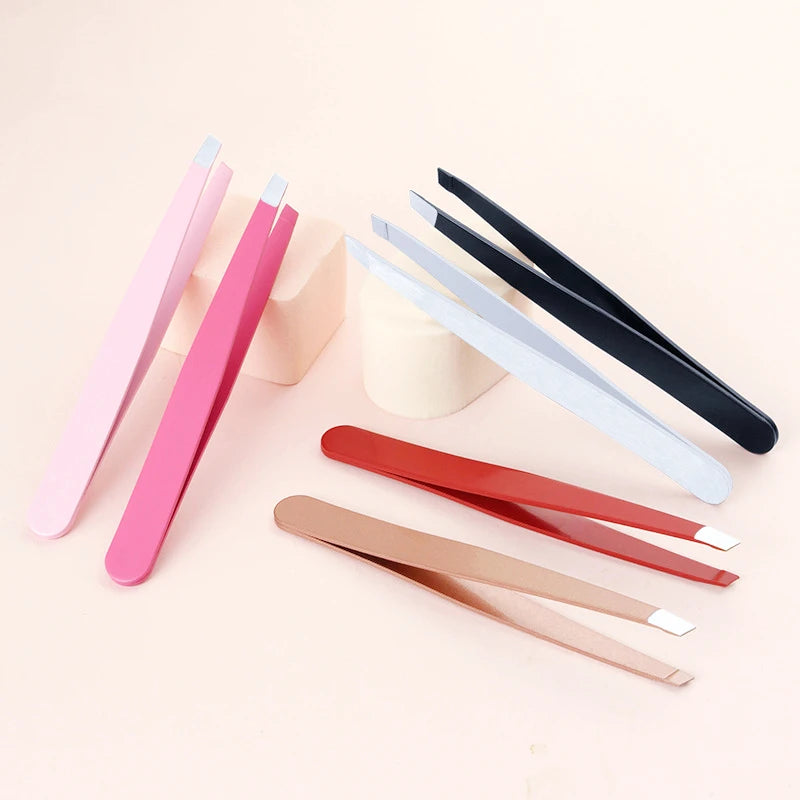 Custom Private logo 1.2mm Stainless Steel Black pink Yellow Premium Eyebrow Point Tweezers