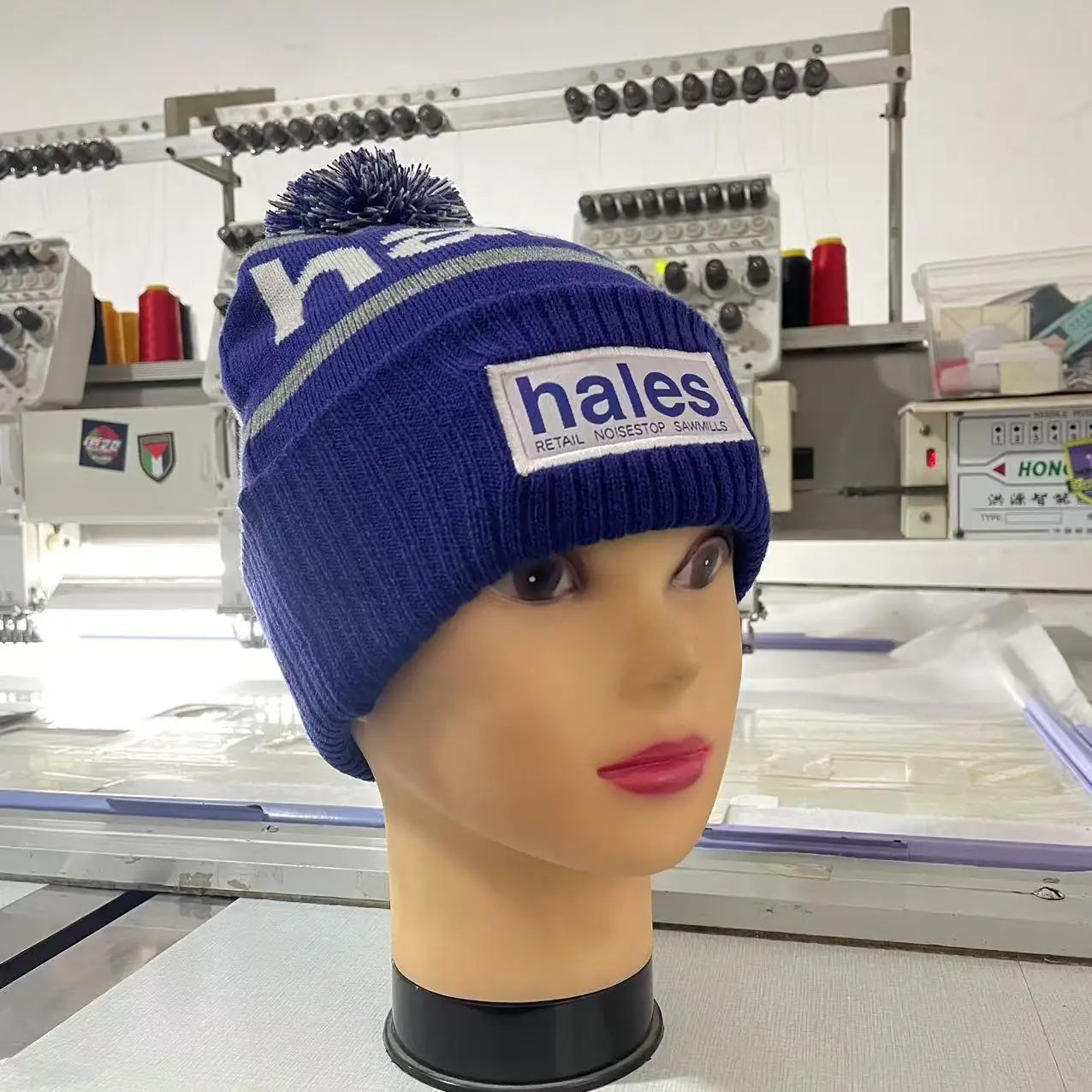 Wholesale Custom Beanie Embroidery Logo Pom Pom Knitted Winter Hats With Custom Logo