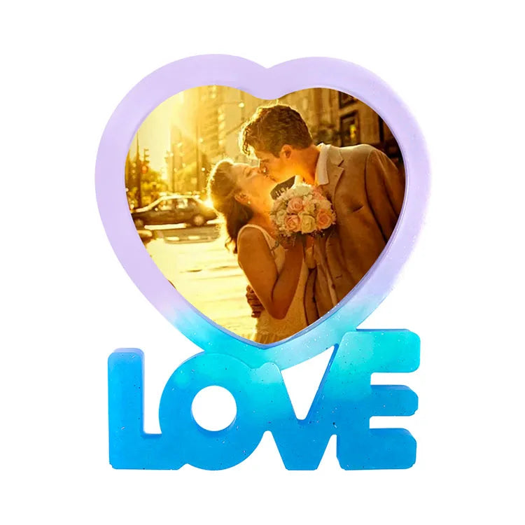 YS DIY Heart-Shaped Love Picture Frame 3D Decorate Silicone Resin Plaster Cookware Mold Family Photos Decorating Ornaments Mould