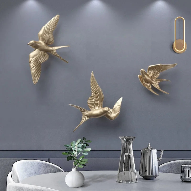 Scandinavian Style 3D Bird Pendant Luxury Living Room Entrance Wall Hanging Creative Art Accent for Restaurant and Home