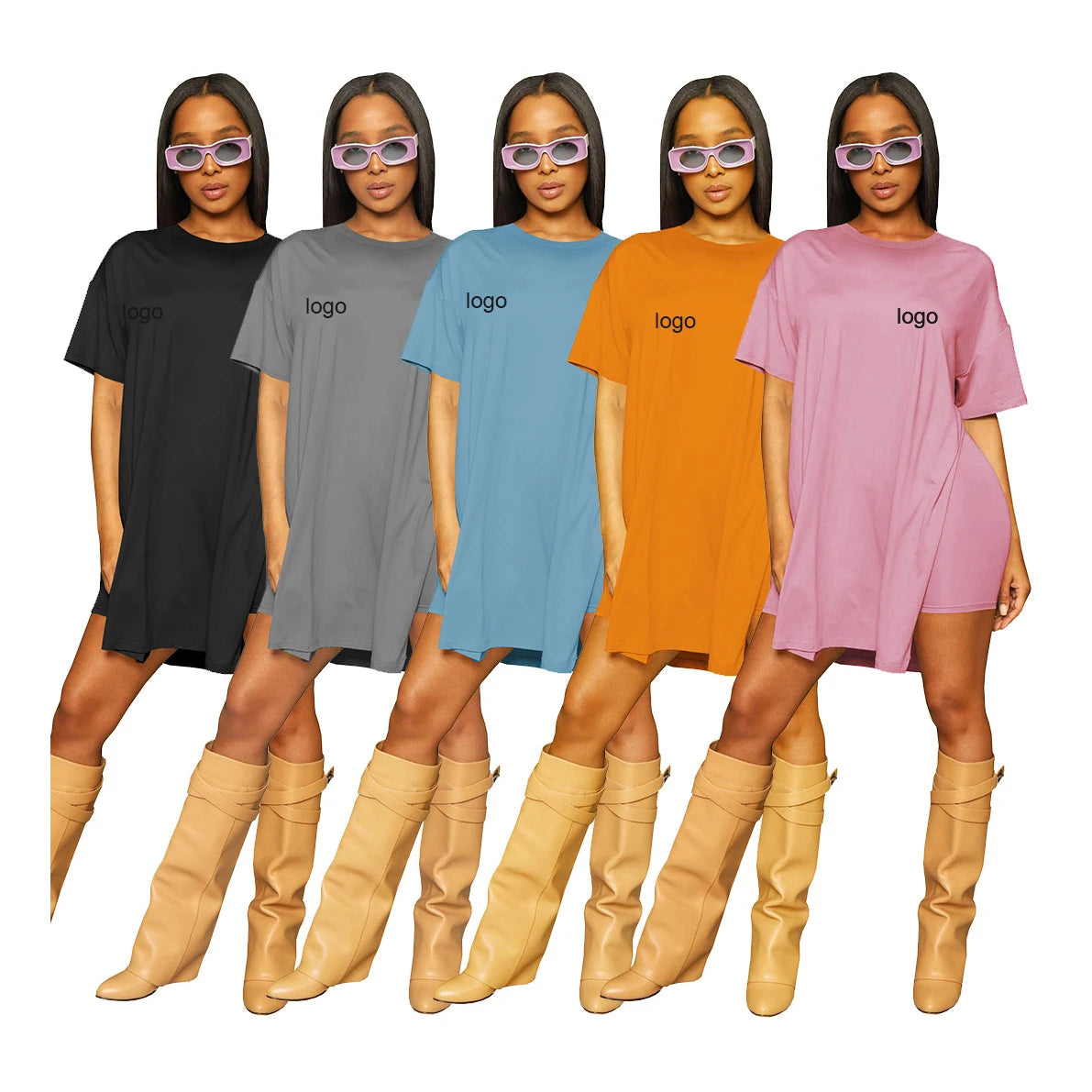 Arrivals Summer 2024 Women s Clothing Customized logo Round Neck Slit Long Short-sleeved t Shirt 2 Piece Set Women