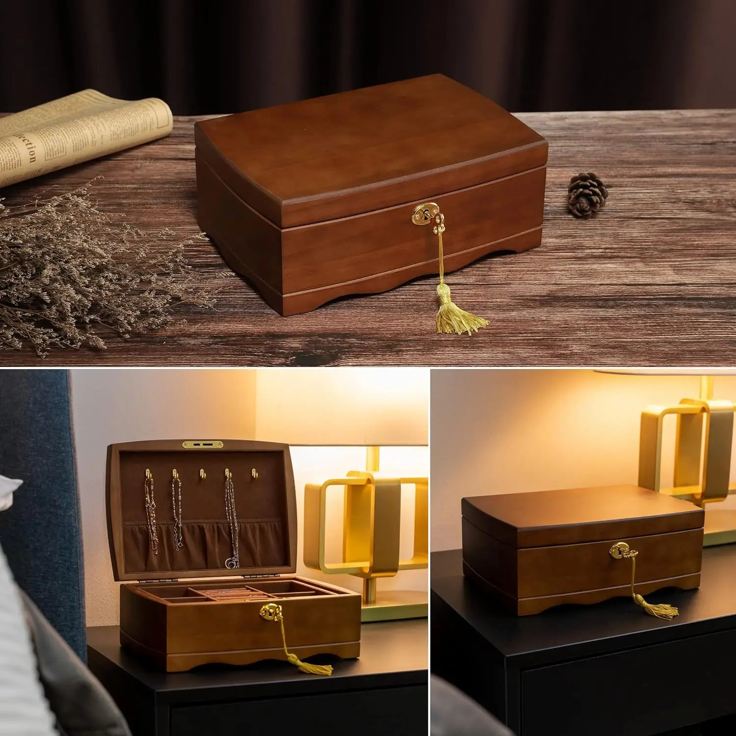 Luxury Large-Capacity Solid Wood Storage Box with Custom Lock for Jewelry and Bracelets Wood Crafts