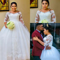 Hot Sale Lace Beaded Sheer Neck Bridal Dresses Long Tail Cheap Long Sleeve Puffy Floor Length 2026 Wedding Gowns MW33