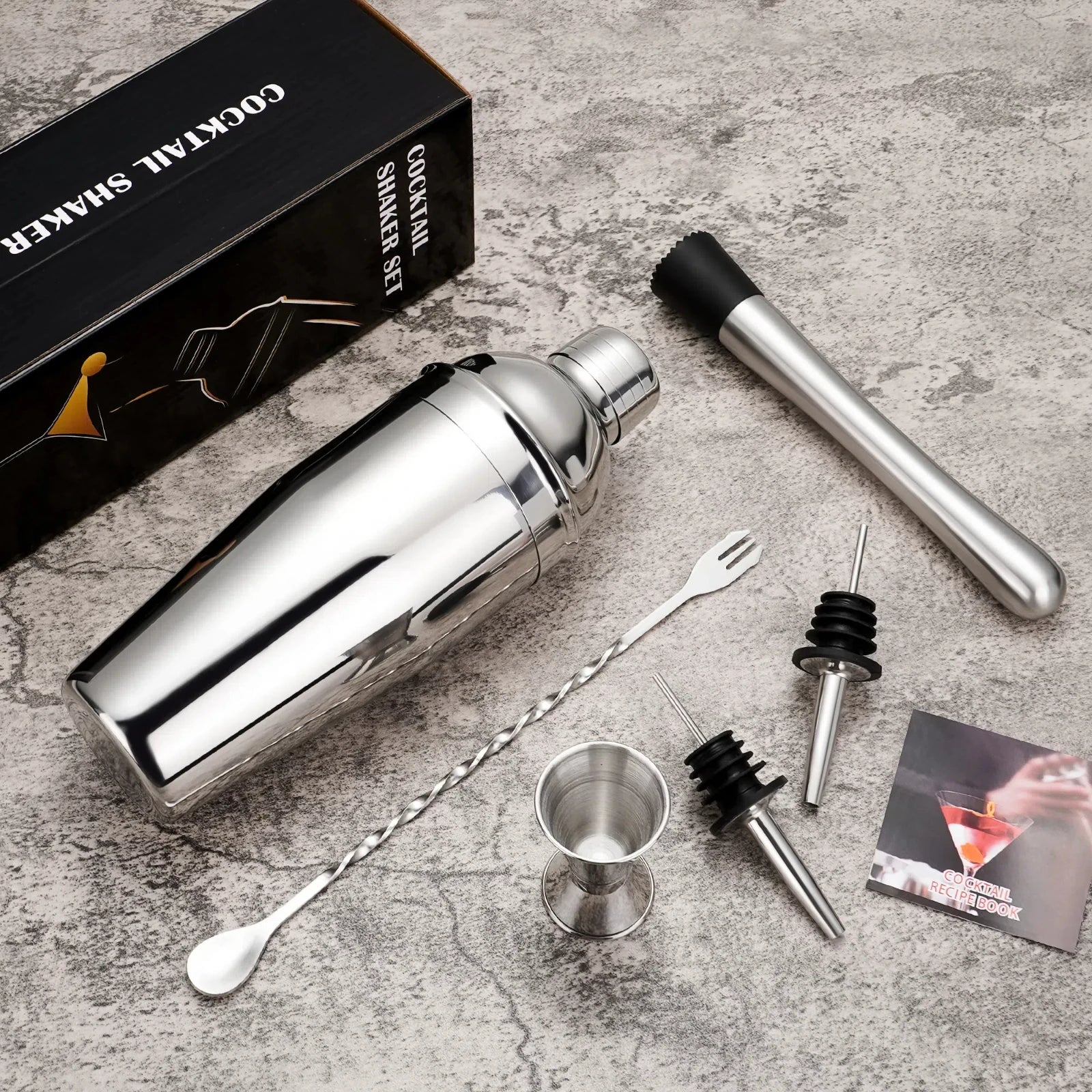 Bar Tools Kit Bartender Set Stainless Steel Cocktail Set 750 ml Cocktail Shaker Set 7-Piece Bartending Kit