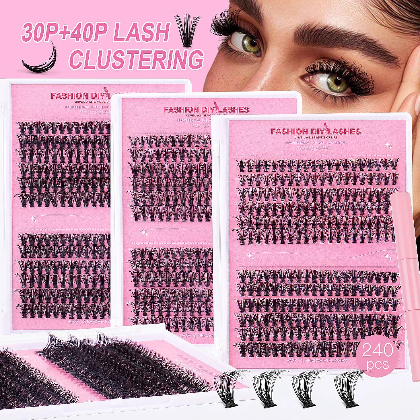 DIY Handmade Lash Extension Kit D Curl 8-25mm Mixed Length Eyelash Clusters Pink DIY Lash Extensions Kit