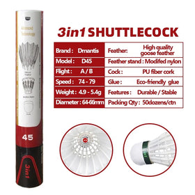D45 Dmantis Brand Most Durable Goose Feather Shuttlecock 3in1 Factory Direct Supplier for Training