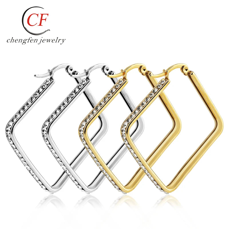 316L Stainless Steel Large Gold Square Earring Gold Platedr Rose Gold Big Hoop Fashion Earrings