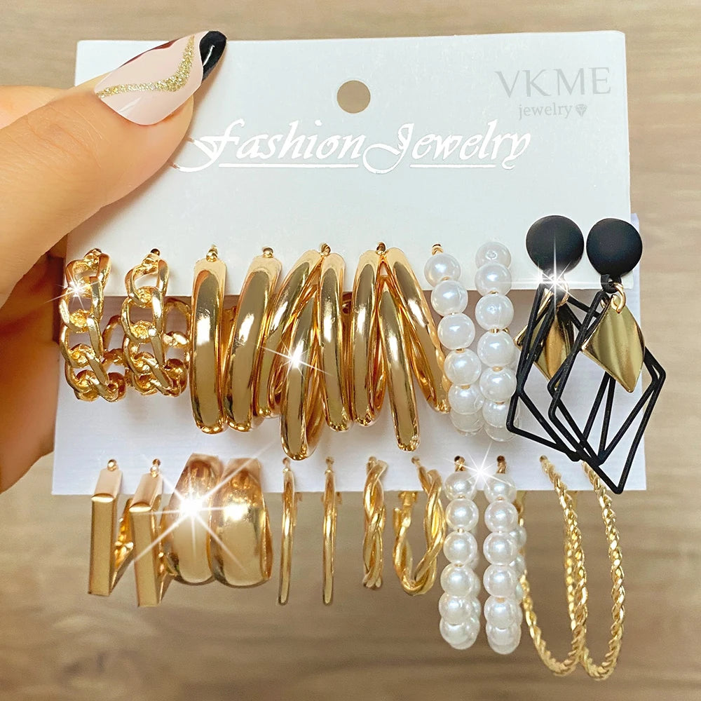VKME 2022 Trend Set of Earrings Set Jewelry for Women Trendy Fashion Geometric Gold Plated Hoop Drop Earrings