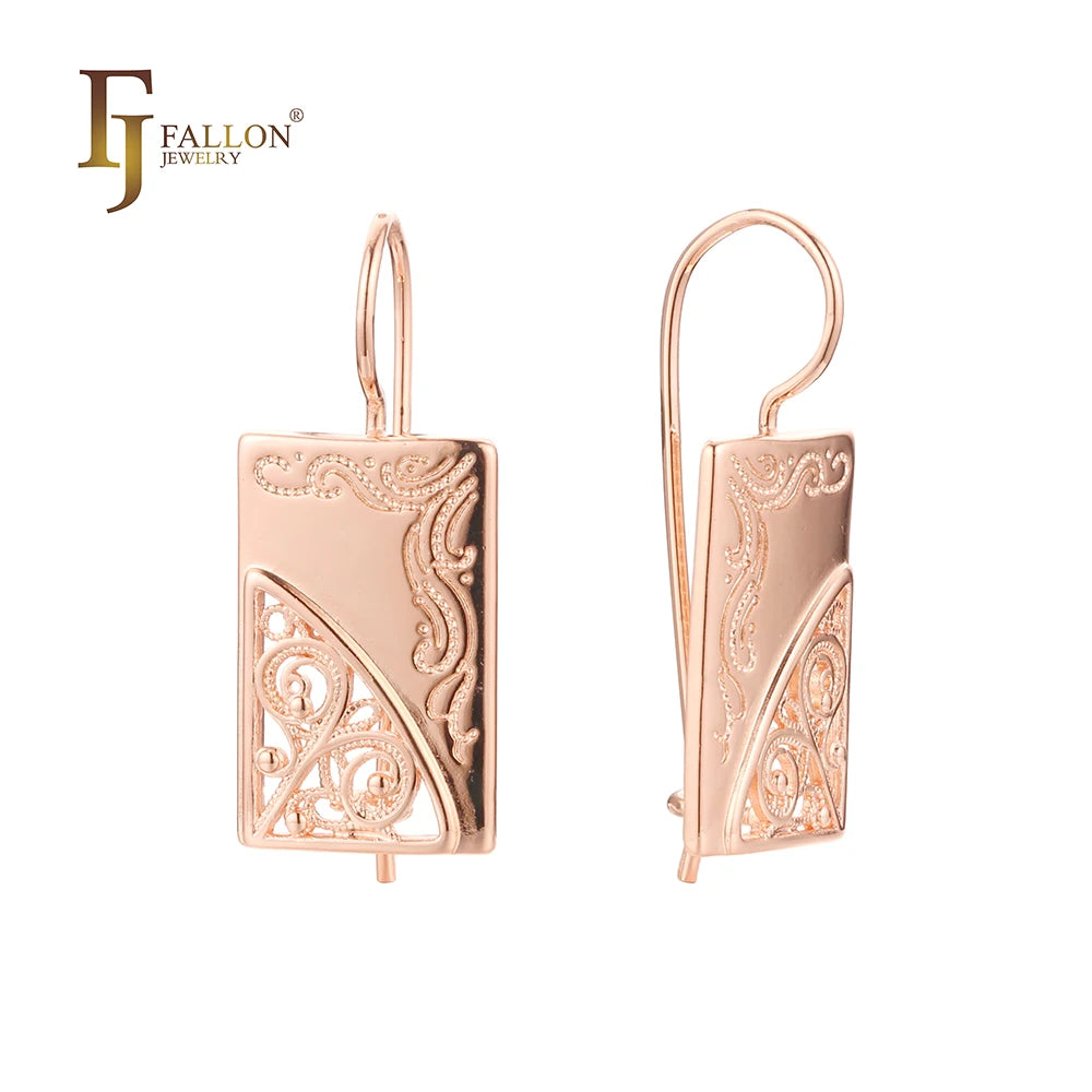 FJ Fallon Fashion Jewelry Wire Hook Earrings Plated in 585 Rose Gold Brass Based