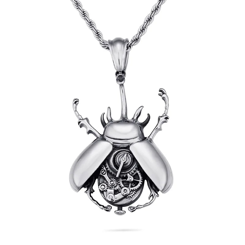 Insect Jewelry Stainless Steel Steampunk Gears Beetle Pendant Necklace