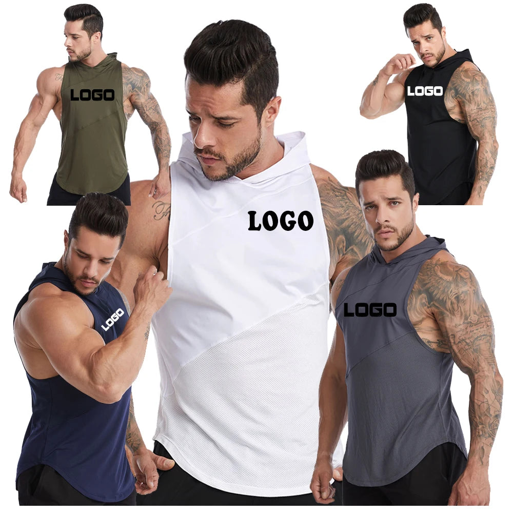 DOVEARK 2025 Summer Sports Men's Fitness Sleeveless Quick Drying Fit Mesh Tank Top Burst Sweat Running Outside Wear Hood Vest