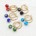 ES1075  Fashion Stainless Steel Women Hoop Earring trendy Lampwork Round Evil Eyes Dangle Charm Ladies Huggie Hoop Earring