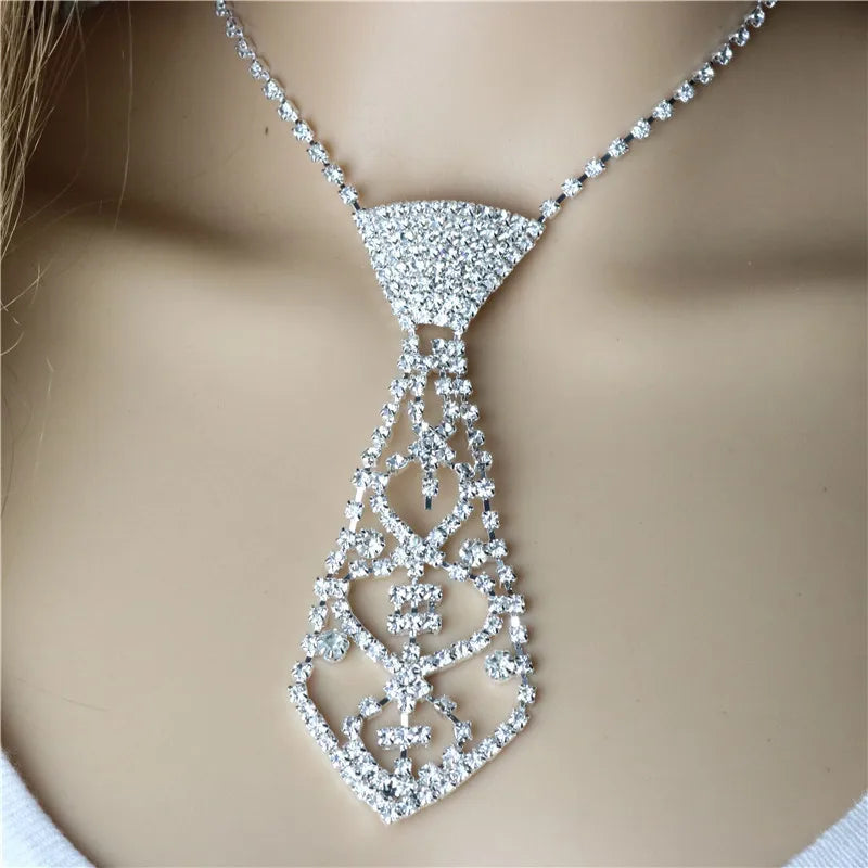 Women Sparkling Bling Temperament Boho Wedding Jewelry Collar Necktie Crystal Short Tie Necklace