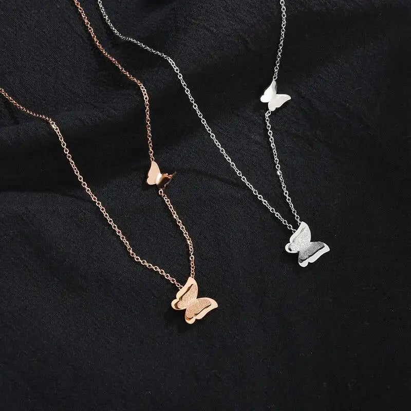 Minimalist Gold Plated Small Butterfly Necklace Stainless Steel Simple Tiny  Double Butterfly Choker Necklace
