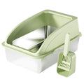 Extra Large Deepened Semi-Enclosed Stainless Steel Cat Litter Box Easy Clean Cat Toilet Accessory