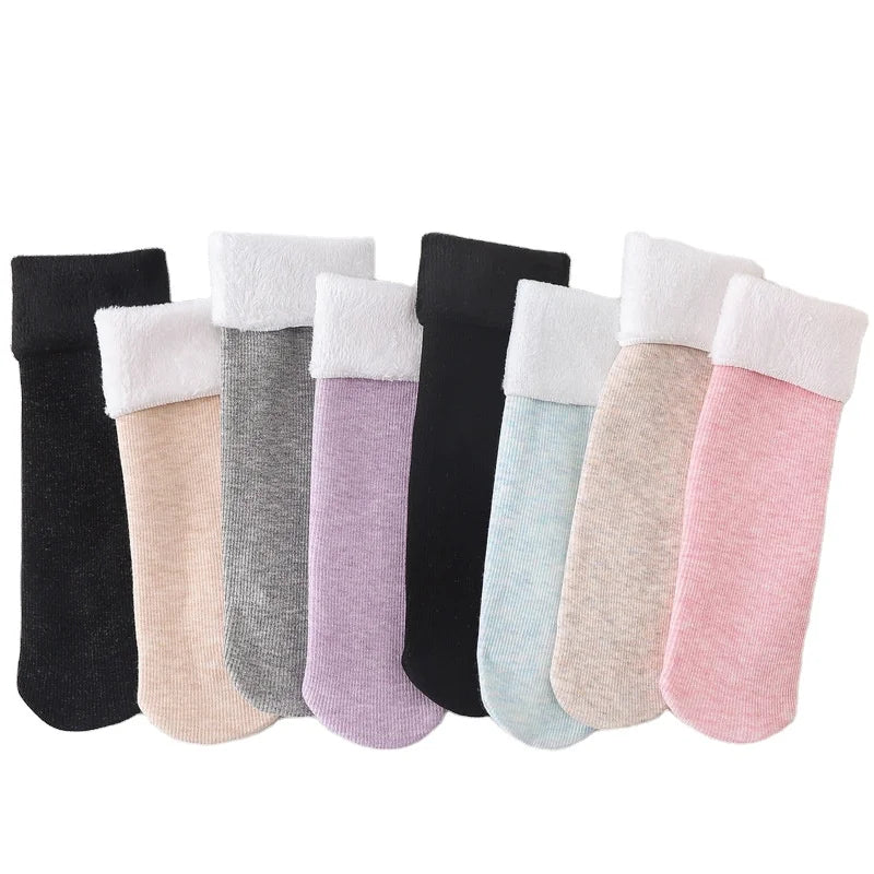 Women's Plush Lined Polyester/Spandex Thermal Socks-Thick Warm Insulated Crew Socks with Solid Color for Cold Weather