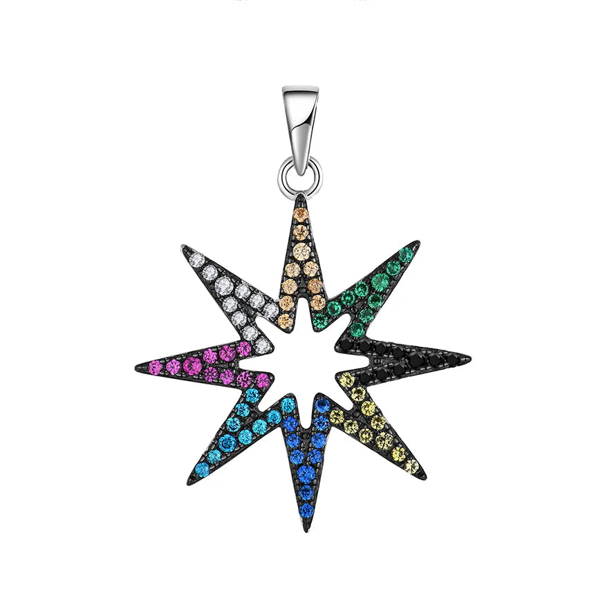 Custom Wholesale Trendy Rhodium Plated Women Gifts Designer Sterling Silver Black Gold Plated Zircon Coloured Star Pendant 925