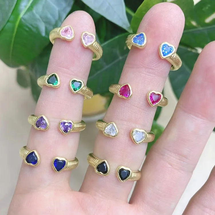 RM1470 Hot Sale 18K Gold Plated Double Stone CZ Cubic Zirconia Diamond Heart Open Rings for Women