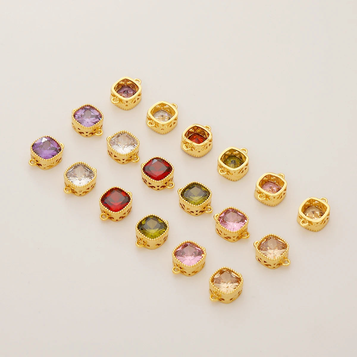 18K Gold Plated Brass Pendant Colorful Charms for Jewelry Making Two Circle Square Zircon Pendant