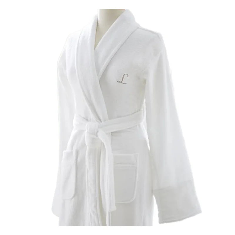 Wholesale Custom Luxury Hotel Unisex Bathrobe Embroidery Logo 100% Cotton Women Shawl Collar Velour Thermal Summer Long Sleeves