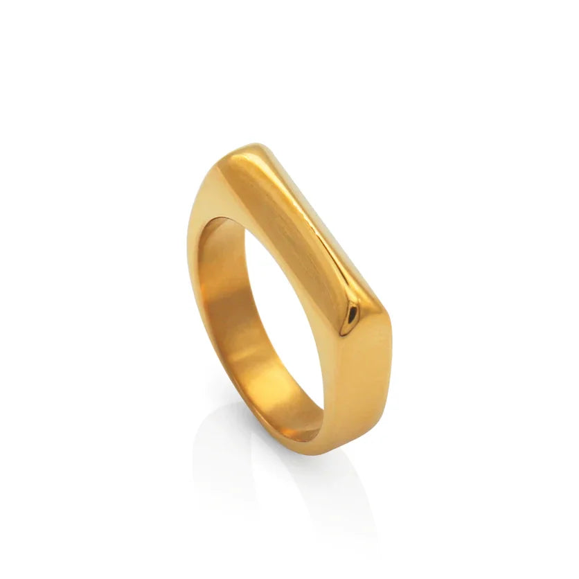 Simple Stainless Steel 18K Gold Plated Geometric D Shaped Finger Ring Titanium Steel Personalized Irregular Section Circle Ring