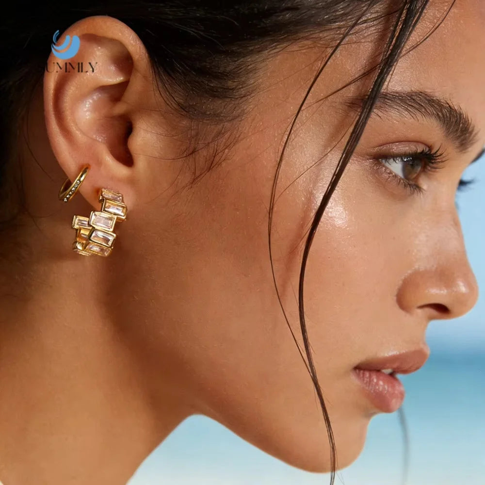 SUMMLY Wholesale Stainless Steel 18K Gold Plated Cluster Stud Earrings Waterproof Hypoallergenic Earrings Fashion Jewelry