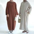Modest Elegant Autumn Spring Dress Islamic Clothing Comfortable Abaya Muslim Robe for Women L0077