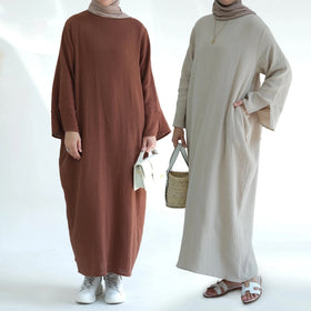 Modest Elegant Autumn Spring Dress Islamic Clothing Comfortable Abaya Muslim Robe for Women L0077