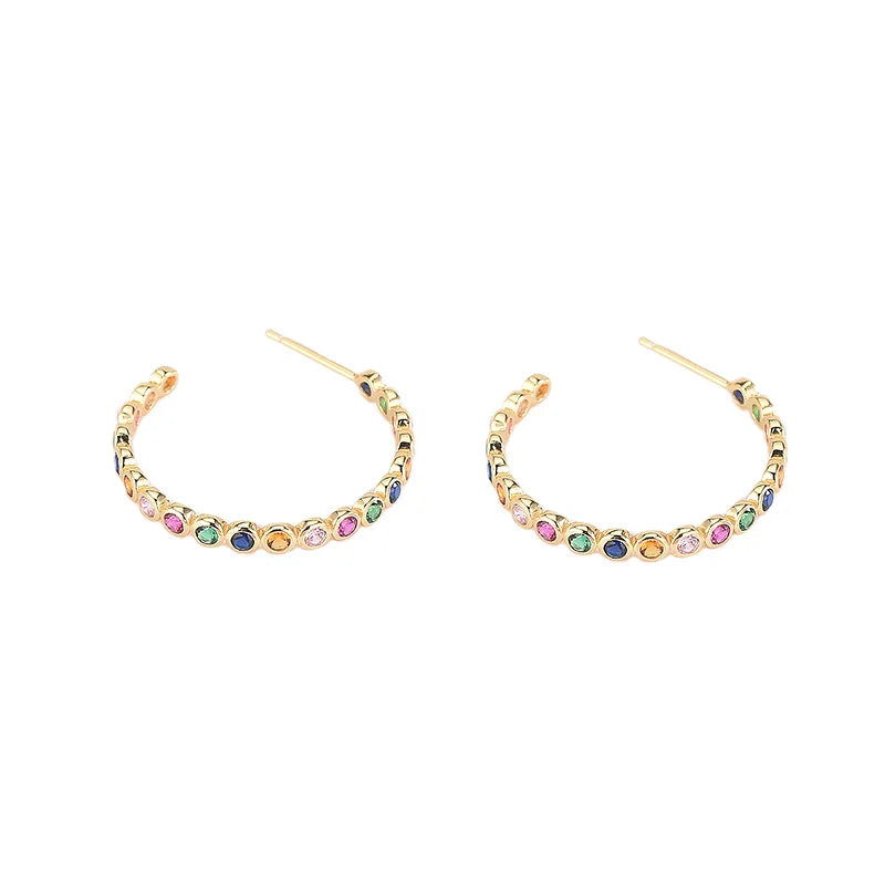 Crystal Earring Cubic Zirconia Silver Sterling Hoop Women Gold Plated Bohemian Rhinestone Earrings
