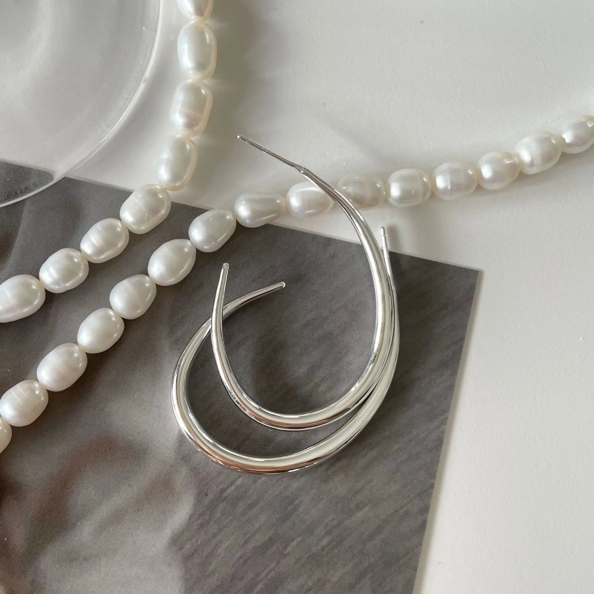 The Curved Hoop 925 Sterling Silver Minimalist Large Hoop Earrings Hypoallergenic Statement Earrings for Women