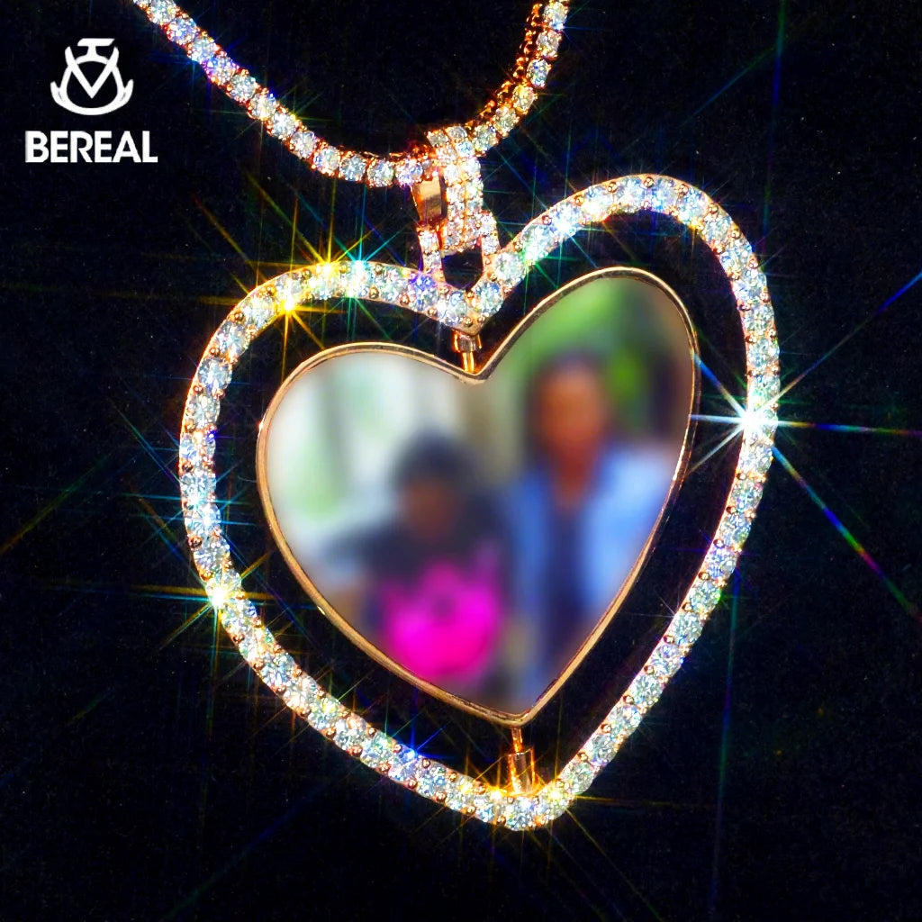 Pass Diamond Tester 3 Inches Heart Shape Vvs Moissanite Photo Memory Pendant Iced Out 925 Silver Diamond Picture Pendant Charms