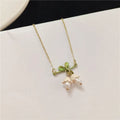 New Trendy Ladies Necklace with Orchid Flower Pearl Pendant Gold Plated Link Chain Simple Design for Women