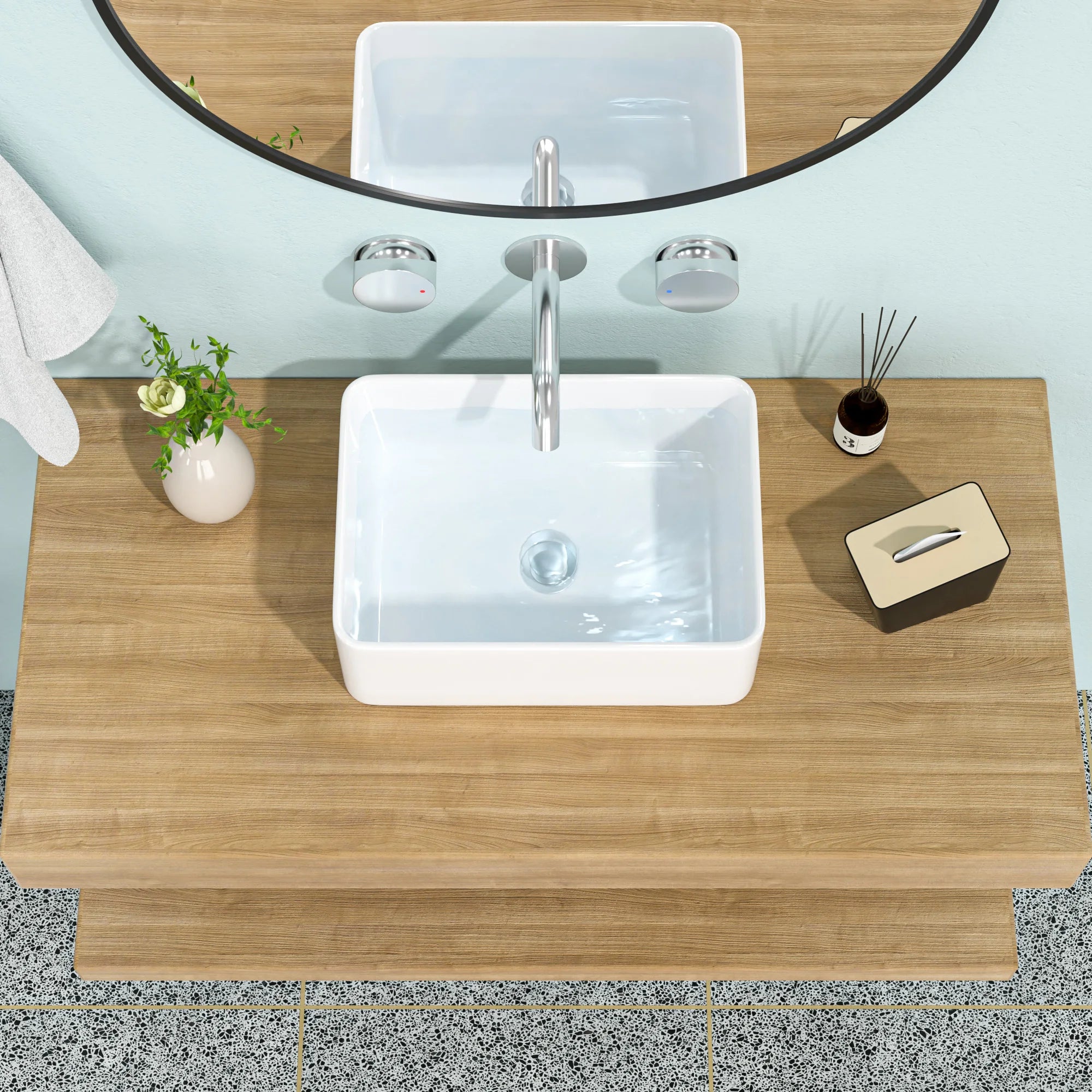 Rectangular Above Counter Vessel Vanity Basin Sink for Bathroom Smooth Surface White USA Stock 18 Inch Bathroom Basin