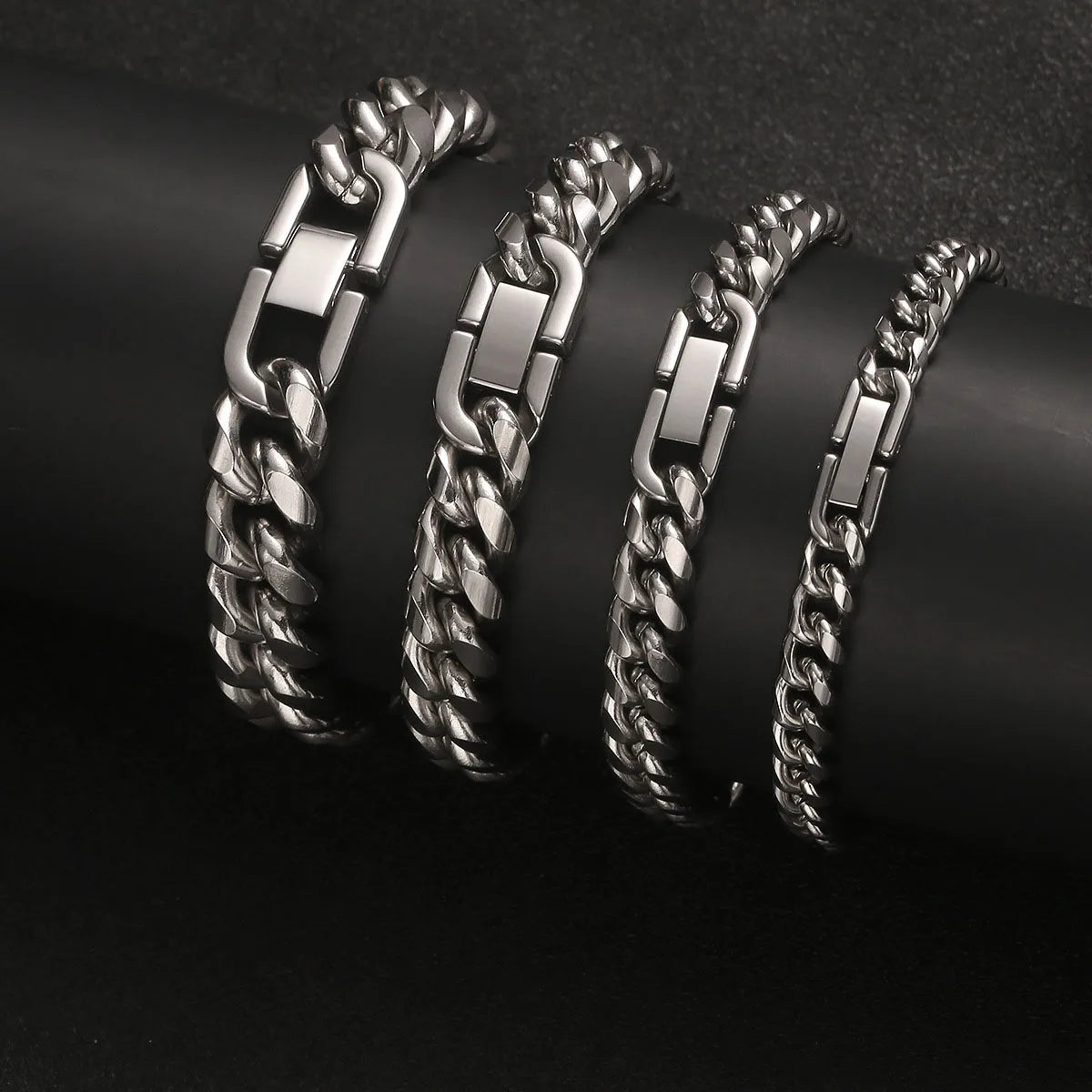 Stainless Steel Cuban Chain Hip Hop Bracelet Round Grinding Encryption Chain Fashion Men's Jewelry Clasp