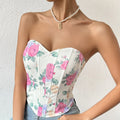 European and American Sexy Spicy Girl Low Cut Open Back Flower Wrapped Chest Diamond Fish Bone Tie Waist Corset Vest